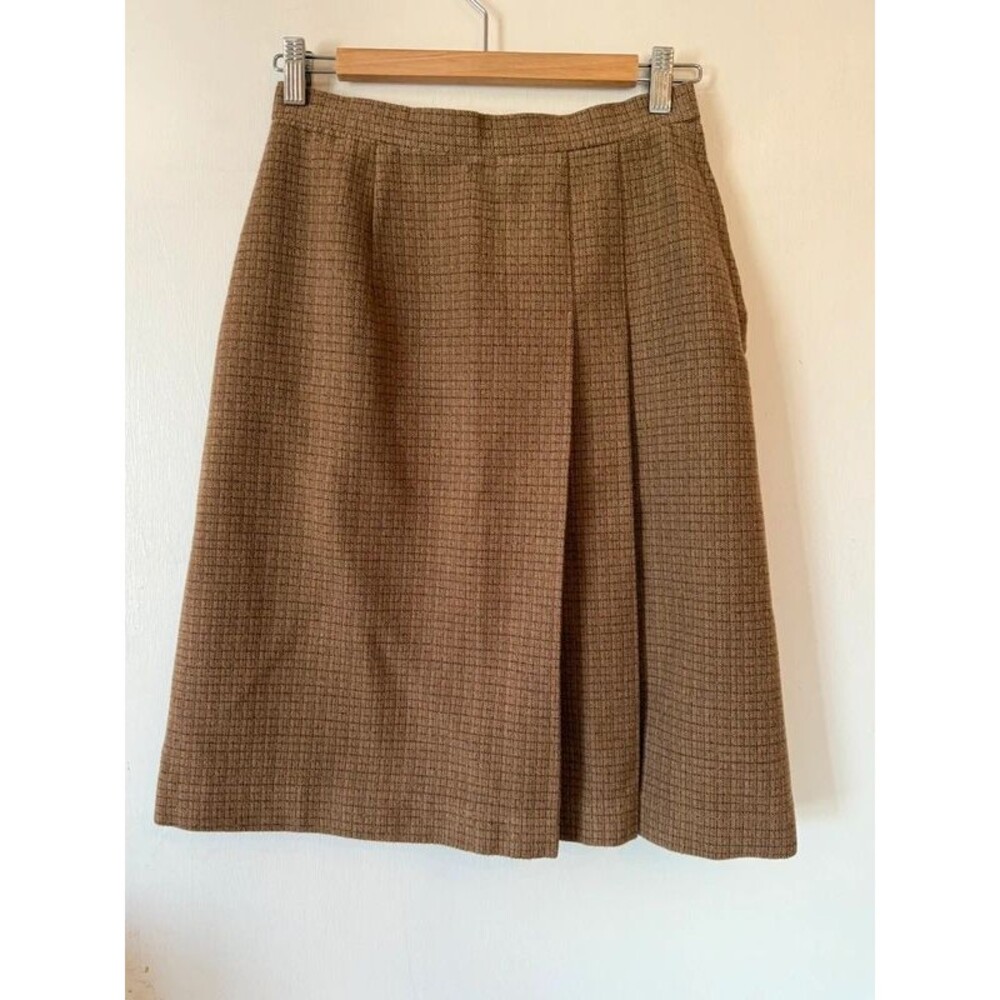 Vtg Brown Plaid Pleated Wool Skirt Lined 70's Sun Dolce - Women's 11